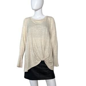 Anthropologie Promesa Oatmeal Beige Brushed Side Knot Long Sleeve Top L